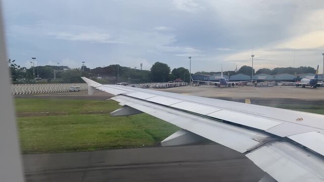 Wing flap airplane testing. An experiment to test whether the aircraft's wing flaps work or not before takeoff.