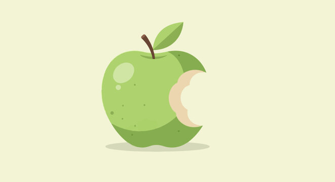 Simple graphic of a bitten green apple with a leaf and stem