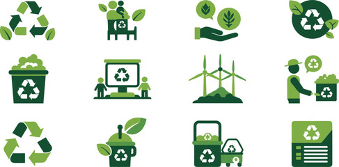 Green icons representing recycling and environmental conservation untitled vector
