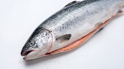Fresh whole raw Atlantic salmon isolated on white background