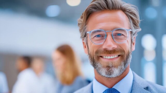 Corporate Confidence: A portrait of a charismatic professional radiates competence and approachability. The image captures the essence of a modern, successful executive.