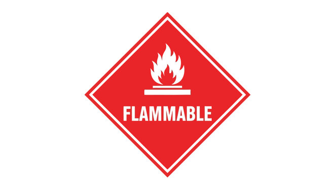 Red diamond shaped warning placard clearly indicating danger from flammable materials transport