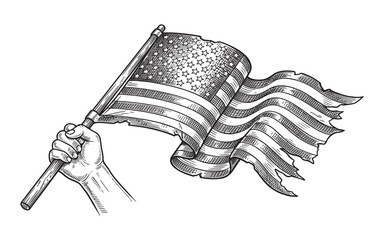 Obraz premium Hand Holding Tattered and Torn American Flag Sketch