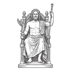 Greek God Zeus or Jupiter Sitting on Throne Sketch © trianatio