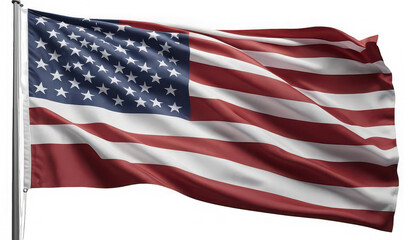 Fototapeta premium American flag waving on a pole with white background symbolizing patriotism and freedom