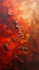 A vibrant abstract artwork with swirling orange and red hues