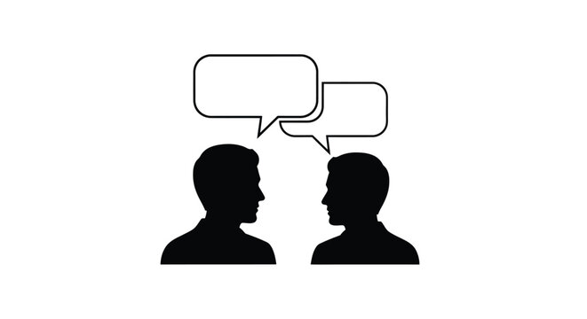 Two silhouetted figures facing each other with speech bubbles above
