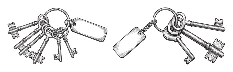 Bunch of Vintage Keys with Tags Sketch