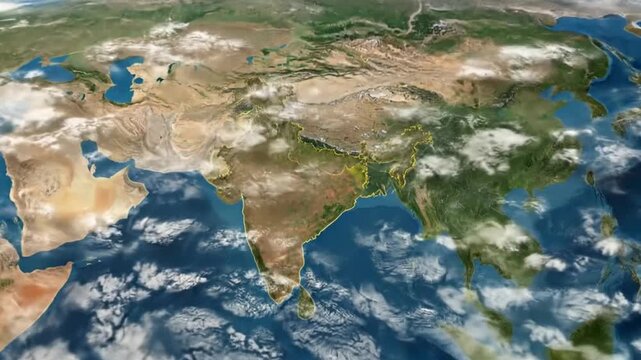 Detailed map of India and surrounding countries, showcasing geographical features and political borders.