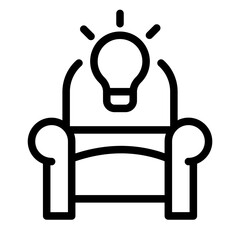 Line icon of an armchair with a lightbulb