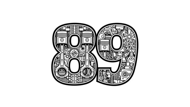 Number 89 Made of Mechanical Parts Engine Components Gears Pistons.