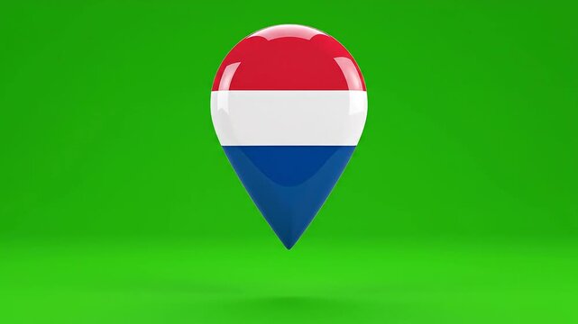 Glossy Netherlands Flag Map Pointer Pin Icon on Green Screen