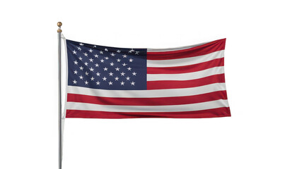 Obraz premium American flag waving on silver pole against white background symbolizing freedom and patriotism