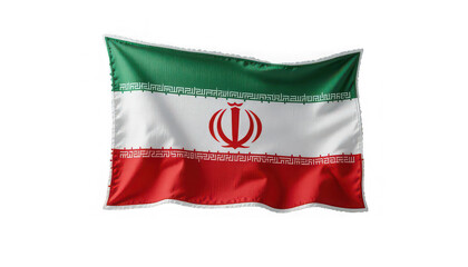 Iranian flag waving on white background symbolizing national pride and identity with green white and red colors