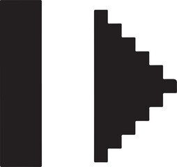Obraz premium Black silhouette of abstract geometric shape showing vertical bar and jagged stepped arrow pointing right on transparent background vector