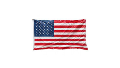 Obraz premium American flag waving with frayed edges on white background symbolizing patriotism and freedom