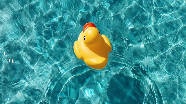 Rubber duck floating in swimming pool.
