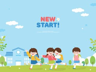 새학기 어린이 학생 일러스트 템플릿 07
