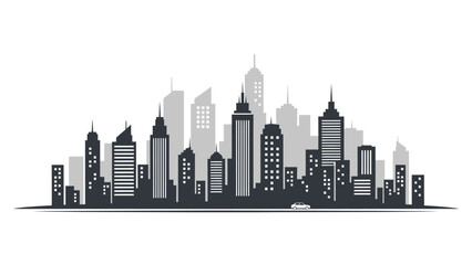 Modern Cityscape Silhouette with Skyscrapers and Buildings at Dusk