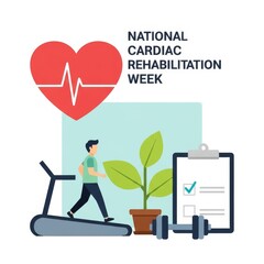 National Cardiac Rehabilitation Week illustration with healthy lifestyle elements