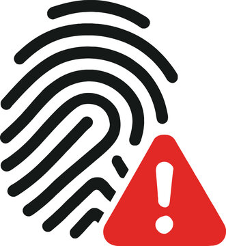 Fingerprint icon with warning symbol representing security alert or biometric data error flat vector illustration for digital security concepts