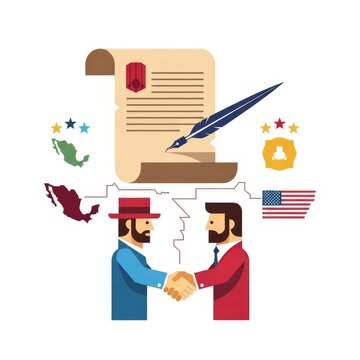 Treaty of Guadalupe Hidalgo handshake illustration with historical context