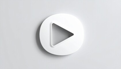 Three-dimensional red play button icon raised on white rounded square background, symbolizing video playback, tactile design, modern media interface, and recognizable digital platform aesthetic.