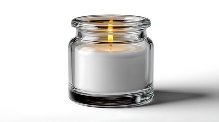Lit Candle in a Glass Jar: A serene candle illuminates, contained within a clear glass jar. The warm glow creates an ambiance of peace and contemplation, ideal for relaxation or spiritual reflection.