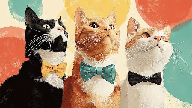 Three Cats Wearing Bow Ties Together.