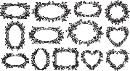 Obraz premium Elegant rose frame laser cut design featuring detailed floral borders and romantic botanical style.