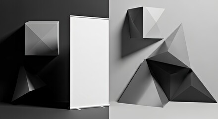 Fototapeta premium Modern Geometric Shapes and White Banner Roll up Backdrop