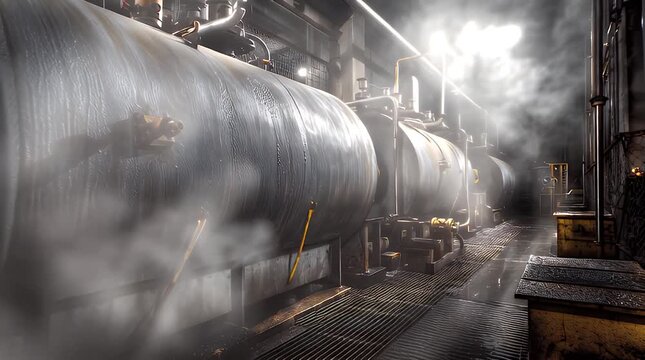 Industrial Steam Pipe with Vapor Emission.