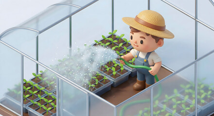 ビニールハウス内での水やり