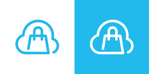 Dual meaning logo combining a cloud and shopping bag, symbolizing cloud commerce, online shopping, digital retail services, and modern e-commerce solutions.