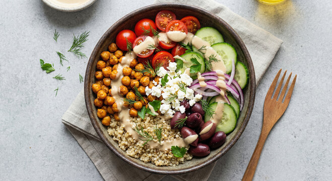 Healthy Mediterranean Quinoa Bowl with Chickpeas and Feta imag (45