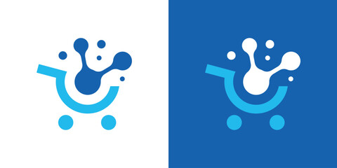 Dual meaning logo combining a shopping trolley and connected dots, symbolizing smart retail, digital commerce, connectivity, and modern shopping technology solutions.