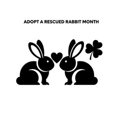Fototapeta premium Adopt a Rescued Rabbit Month icons with rabbits, heart and shamrock