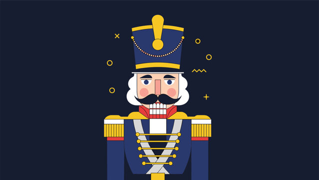 Traditional wooden nutcracker soldier character in a blue uniform with gold details for Christmas decoration.