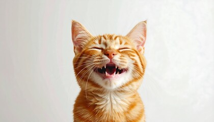 Funny Orange Tabby Cat Laughing with Mouth Open.