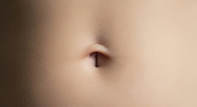 closeup of human belly button on a persons abdomen skin