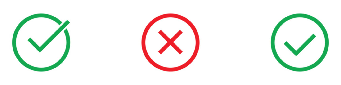 Green check marks and red cross icon vector. correct and incorrect option symbol. vector illustration.