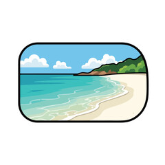 Obraz premium A serene beach scene with turquoise water and green hills