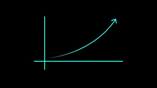 Animated Exponential Growth Curve and Business Success Graph on Black Background