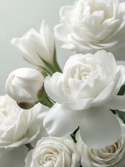 Obraz premium Close up of elegant white roses in full bloom against a soft background