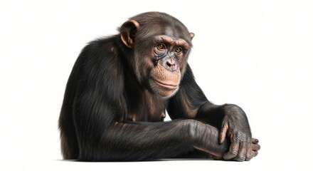 Fototapeta premium High-resolution chimpanzee isolated on a solid white background, clean cutout for websites, presentations, education, advertising, and digital design.