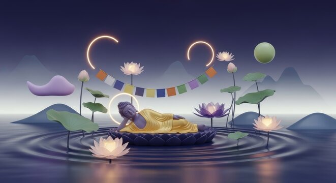 Reclining Buddha statue for Parinirvana Day celebration illustration