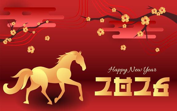Happy Chinese New Year Pendant Chinese Horse Gold Background