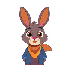 Obraz premium Cute Cartoon Rabbit Adventurer in Blue Jacket and Orange Scarf