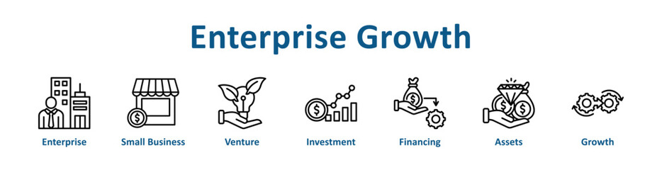 Enterprise Growth icon banner line art collection