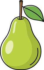 Green pear fruit vector illustration with leaf in smooth flat cartoon style for food branding and organic designs